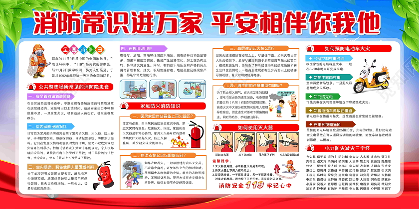 红色大气简约消防宣传消防安全宣传展板设计