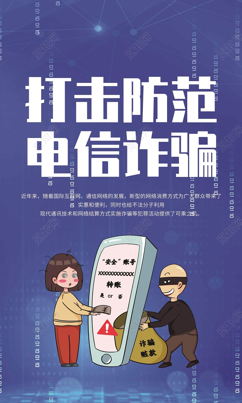蓝色简约大气电信诈骗宣传套图