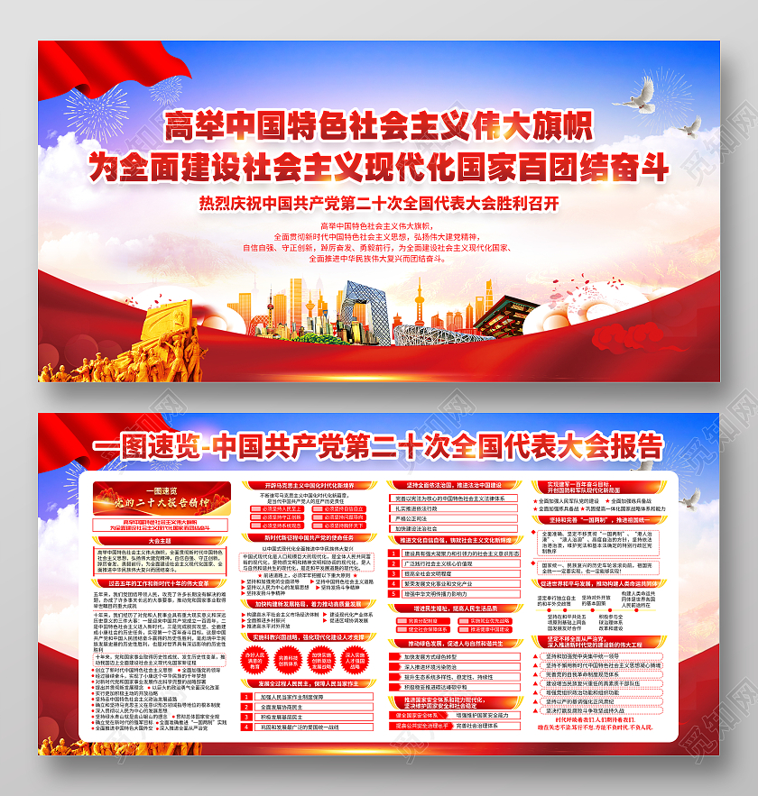 蓝色风格学习贯彻党的二十大报告精神宣传栏第二十次全国代表大会报告宣传栏