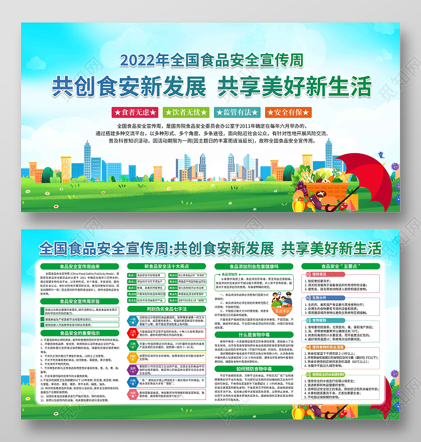 蓝色渐变风格2022年食品安全宣传周食品安全宣传栏