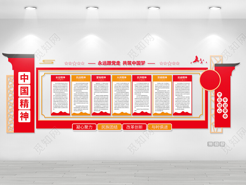 红色简约风永远跟党走共筑中国梦中国精神文化墙