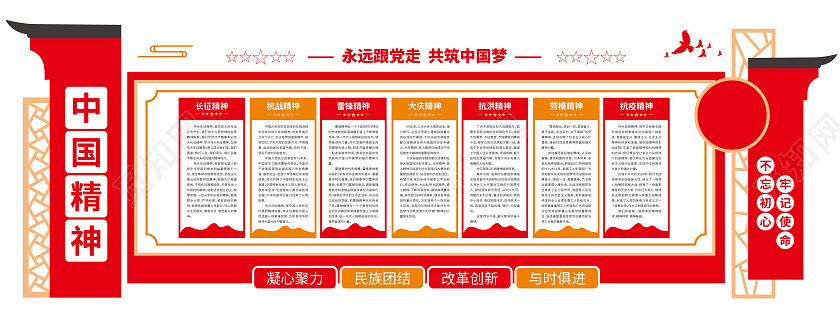 红色简约风永远跟党走共筑中国梦中国精神文化墙