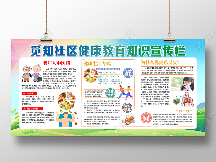 蓝色渐变社区健康教育知识宣传栏宣传展板健康教育宣传栏