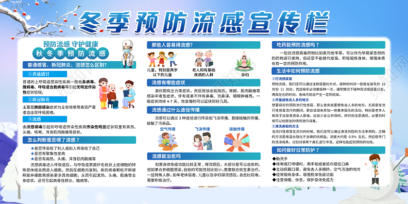蓝色清新冬季健康教育宣传栏宣传展板