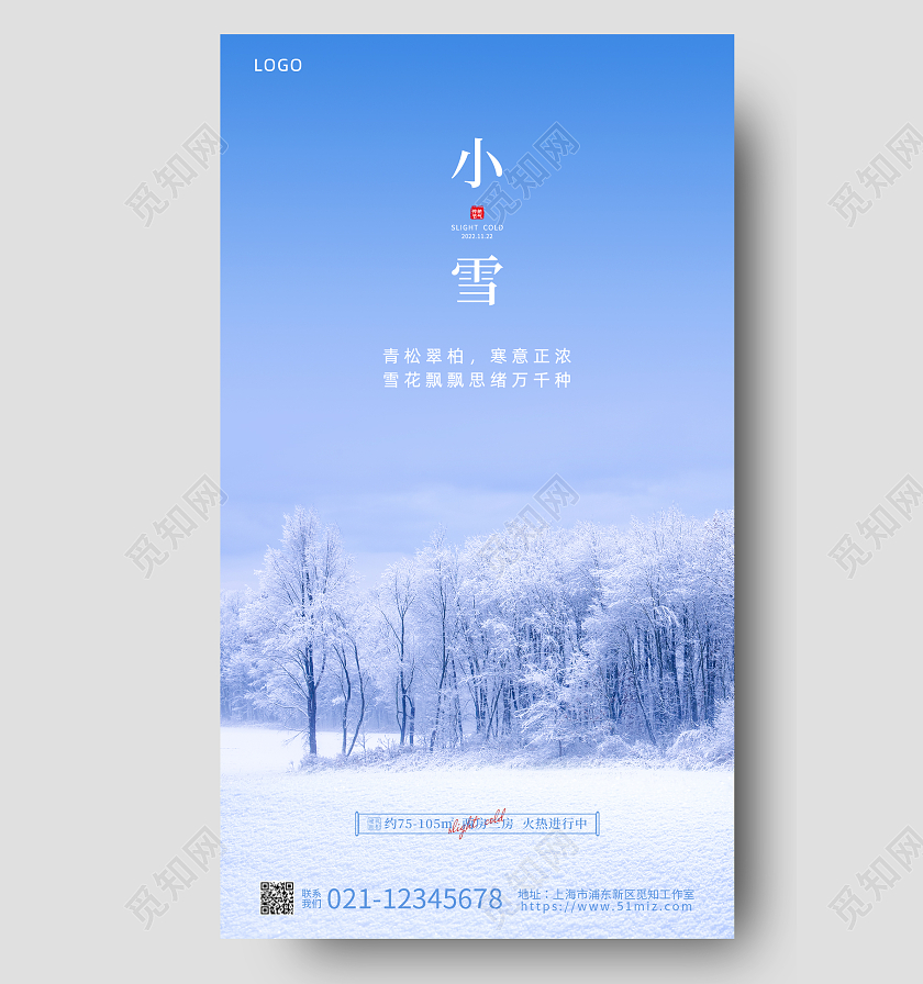 蓝色实拍小雪节气手机海报