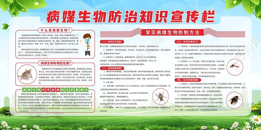 蓝色清新病媒生物传染病毒知识宣传栏背景病媒生物宣传栏