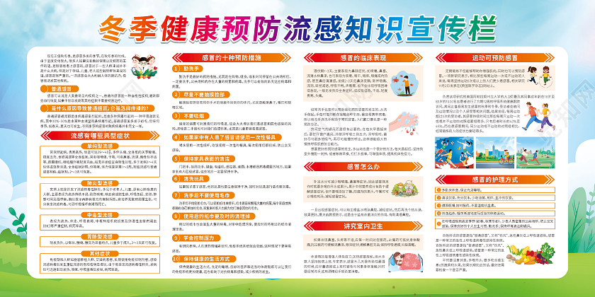 绿色卡通冬季健康教育预防流感宣传栏