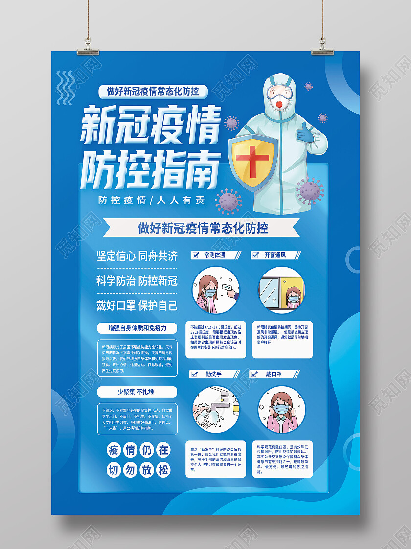 蓝色简约新冠疫情防控指南防疫防疫海报