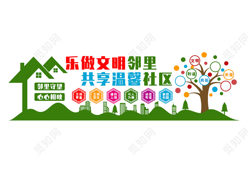绿色简约乐做文明邻里文化墙物业文化墙