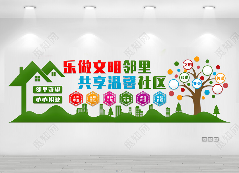 绿色简约乐做文明邻里文化墙物业文化墙