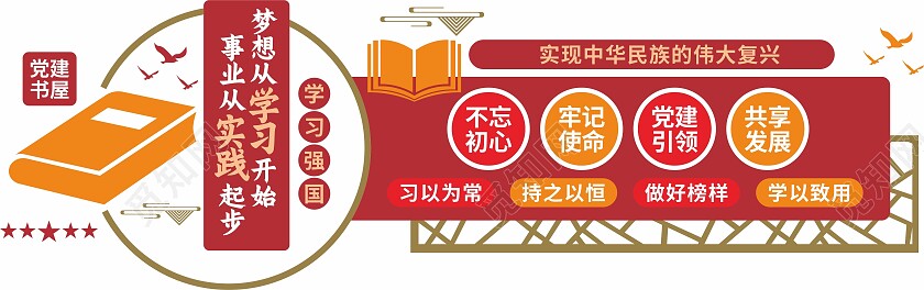 红色简约大气学习强国宣传文化墙学习强国文化墙