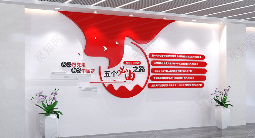 聚焦二十大五个必由之路永远跟党走党建文化墙3D文化墙