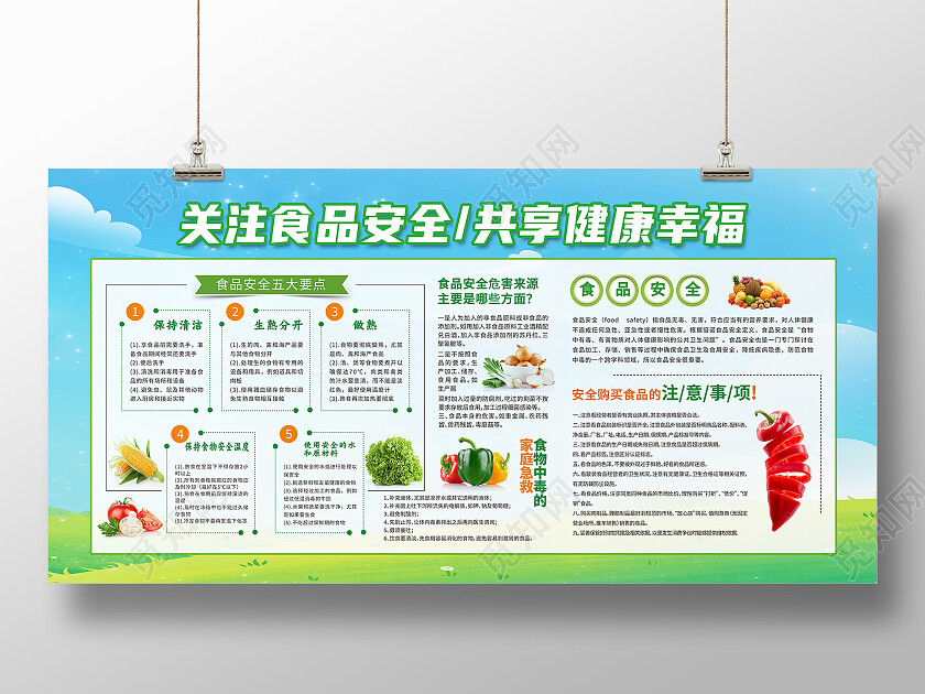 绿色简约关注食品安全共享健康幸福食品安全宣传栏展板