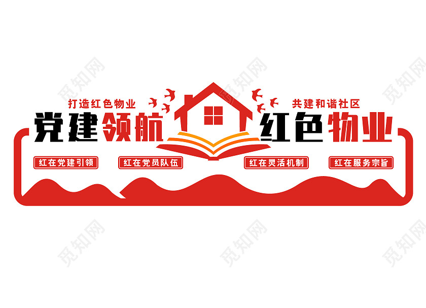 红色简约党建领航红色物业文化墙物业文化墙