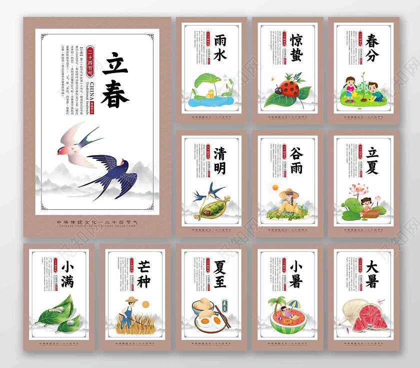 咖色简约大气二十四节气宣传套图