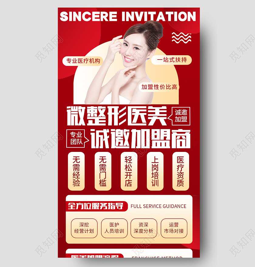 红色简约微整形医美诚邀加盟商招商长图