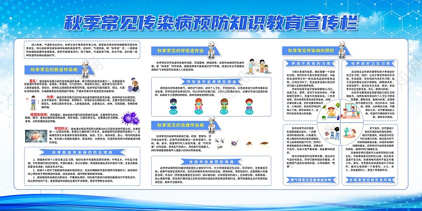 蓝色秋季防病预防医院宣传栏
