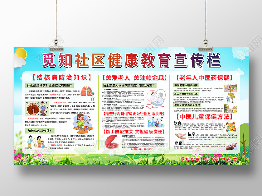 简约清新社区健康康教育宣传栏宣传展板健康教育宣传栏