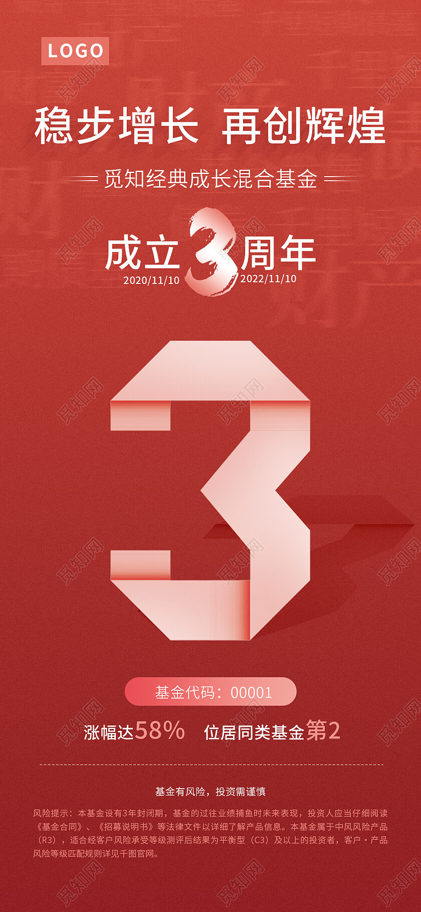 红色简约稳步增长再创辉煌周年庆手机宣传海报