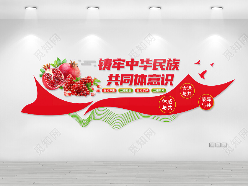 红色简约铸牢中华民族共同体意识民族团结文化墙