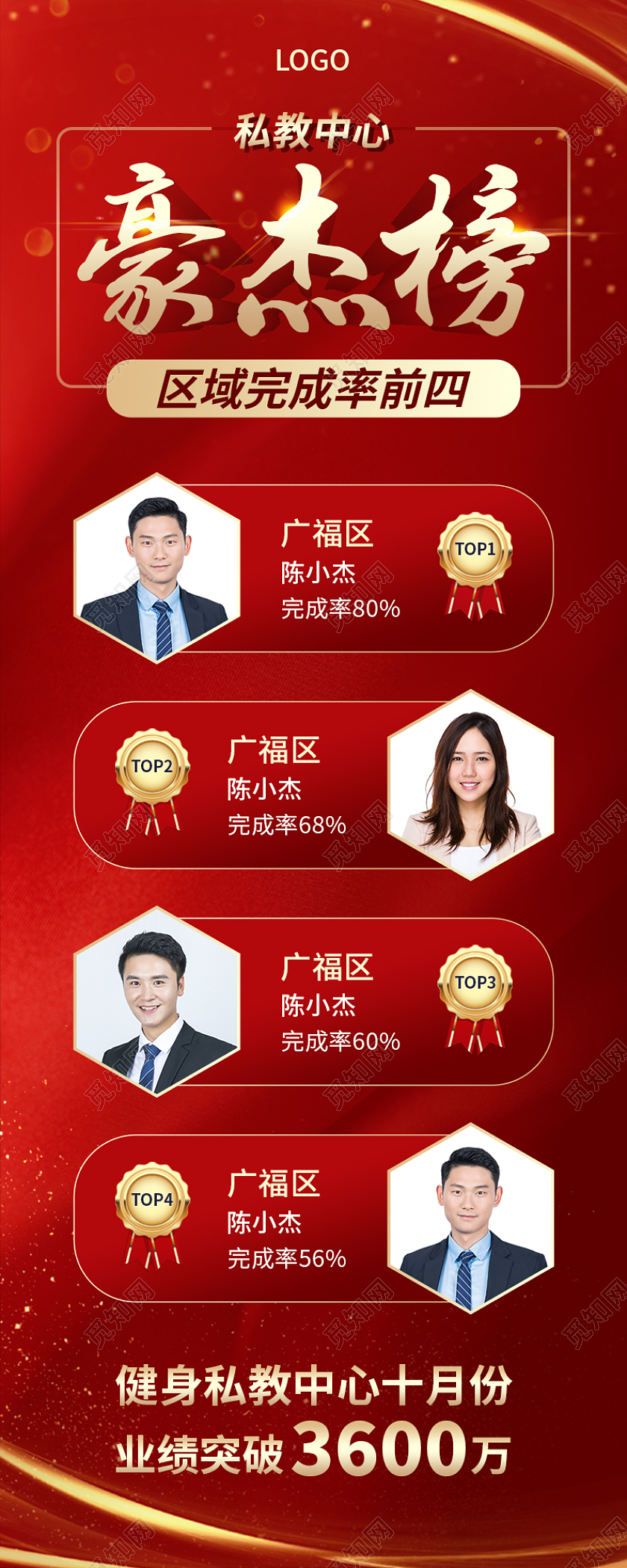 红色简约豪杰榜荣誉榜手长图