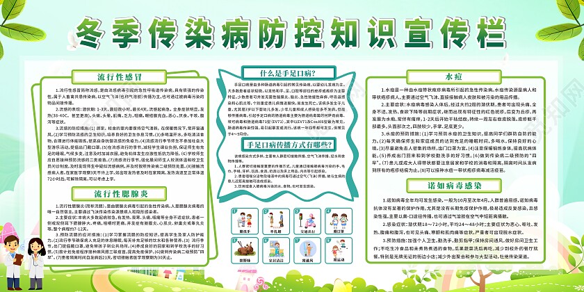绿色简约大气冬季传染病防控知识宣传栏展板健康教育宣传栏