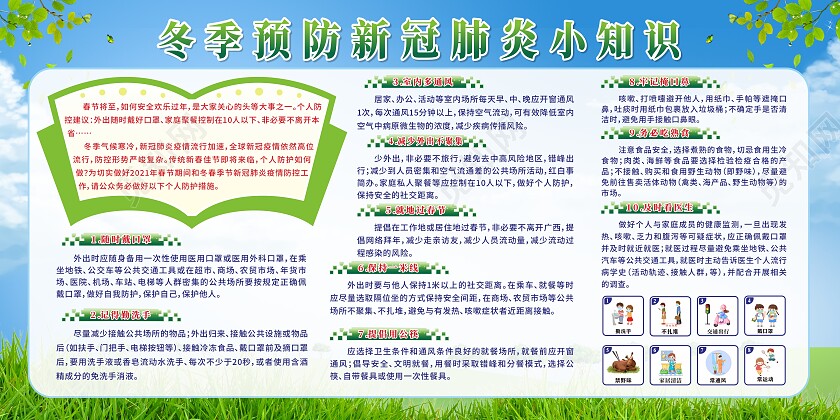 蓝色简约大气冬季预防新冠肺炎小知识宣传栏健康教育宣传栏