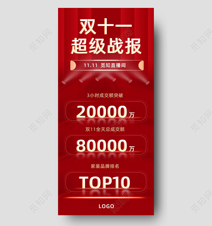 红色简约大气喜庆双十一超级战报双十一手机宣传海报