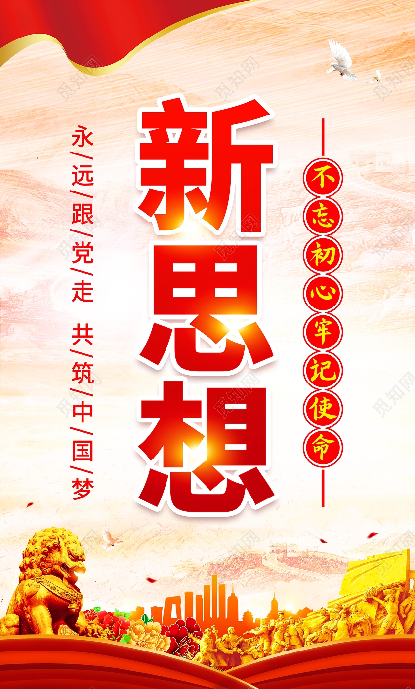 黄色风格新时代新思想宣传海报