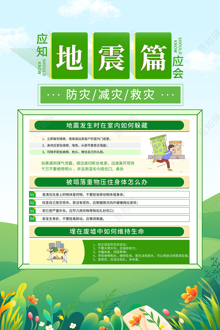 绿色大气简约防灾减灾救灾套图防灾减灾套图