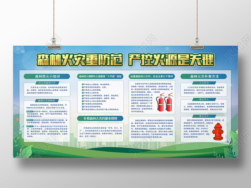 蓝色简约森林火灾重防范严控火源是关键消防安全宣传栏