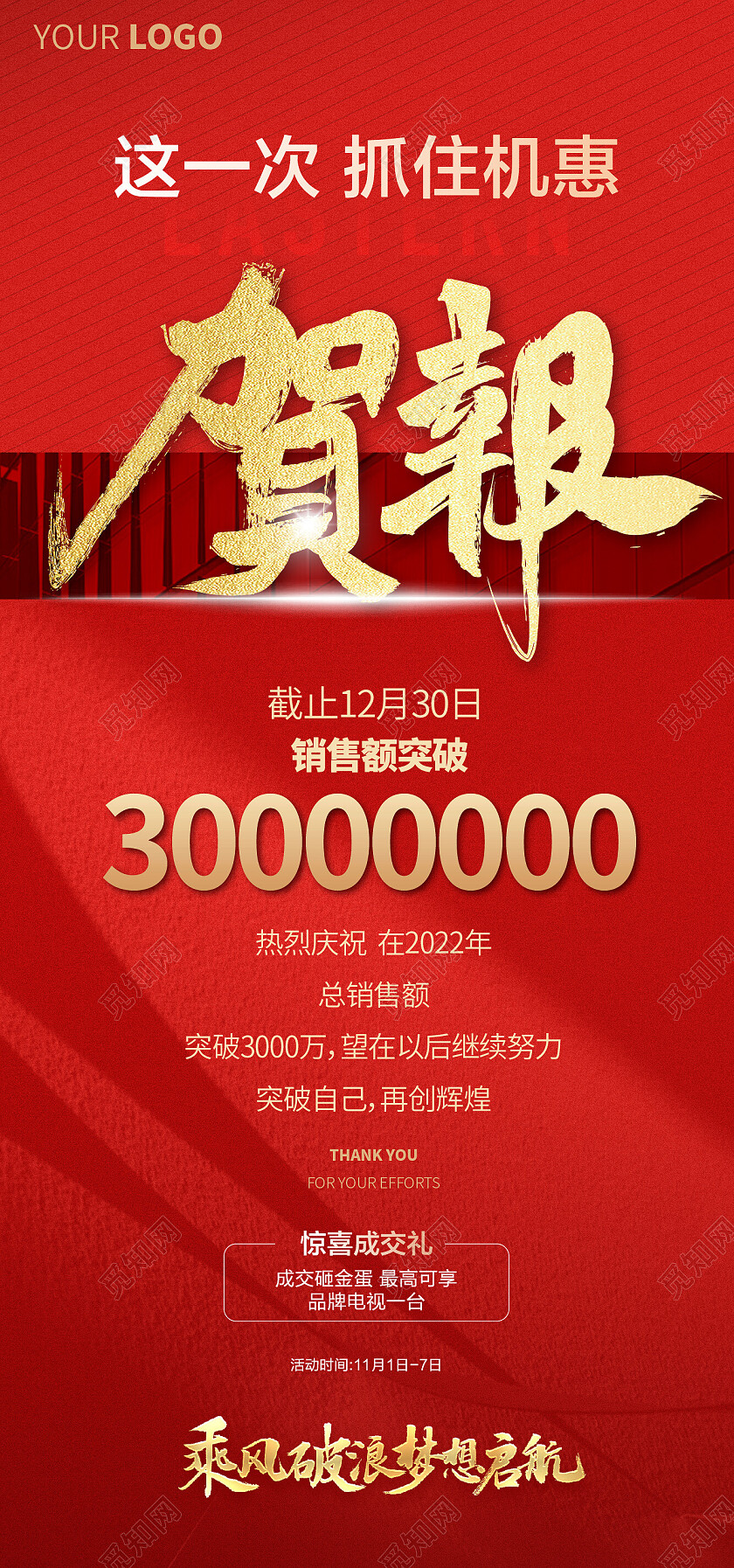 红色喜庆售罄禧报喜报销售地产销售额微信贺报手机宣传海报