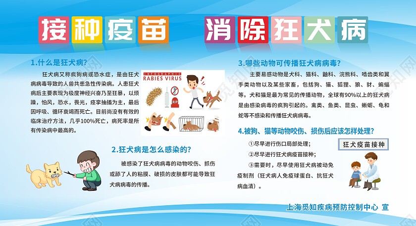 蓝色简约大气接种疫苗消除狂犬病宣传展板狂犬病宣传栏