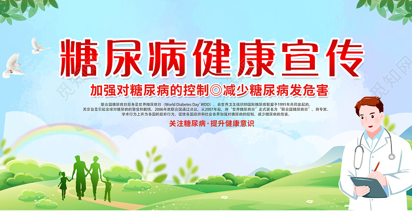 蓝色简约糖尿病宣传教育预防糖尿病糖尿病宣传栏宣传栏