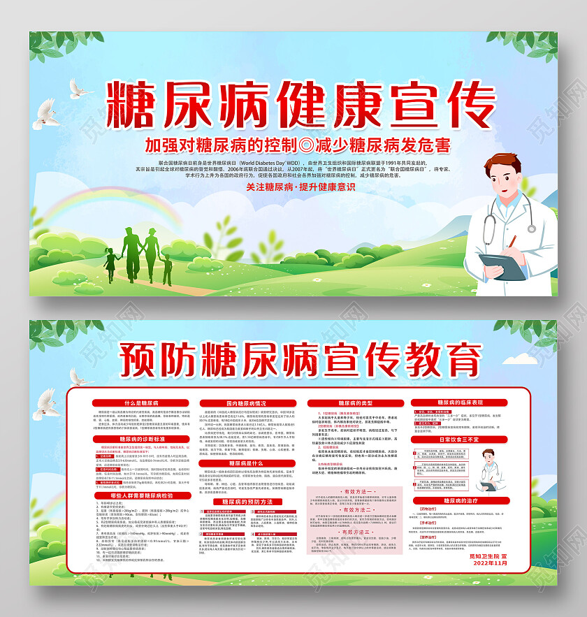 蓝色简约糖尿病宣传教育预防糖尿病糖尿病宣传栏宣传栏