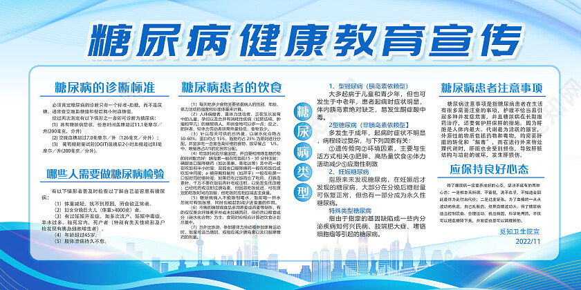 蓝色简约预防糖尿病糖尿病教育糖尿病宣传栏宣传栏
