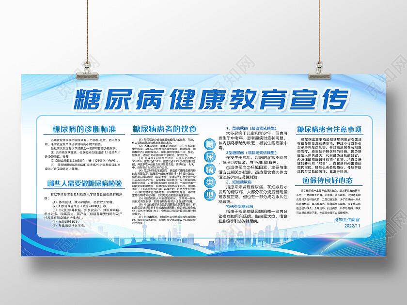 蓝色简约预防糖尿病糖尿病教育糖尿病宣传栏宣传栏