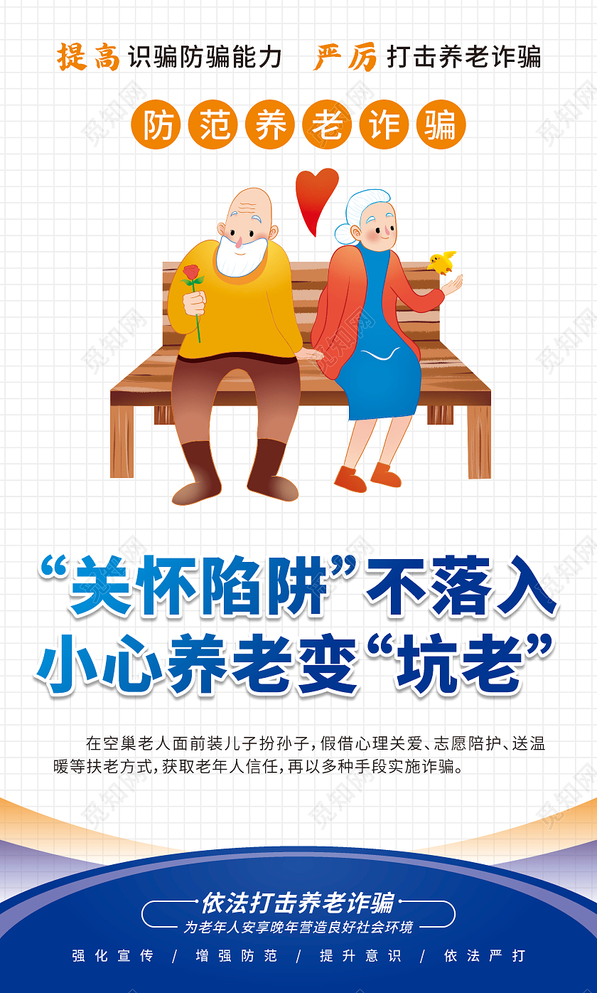 蓝色简约卡通诈骗养老宣传套图