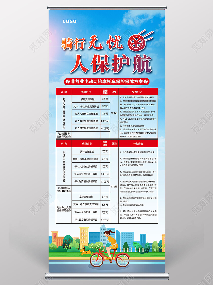 骑行无忧人保护航保险促销展架易拉宝保险展架