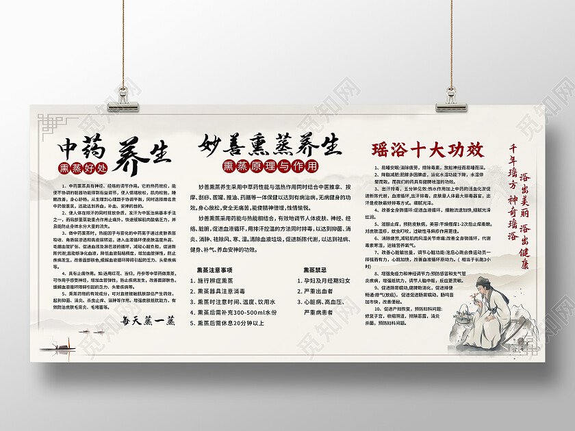 白色古风中药熏蒸养生宣传栏养生展板