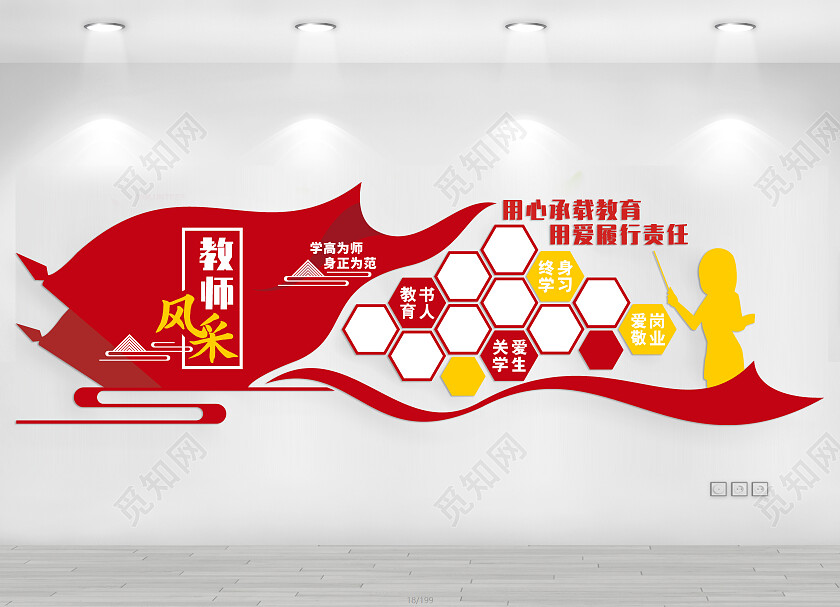 红色简约大气教师风采文化墙