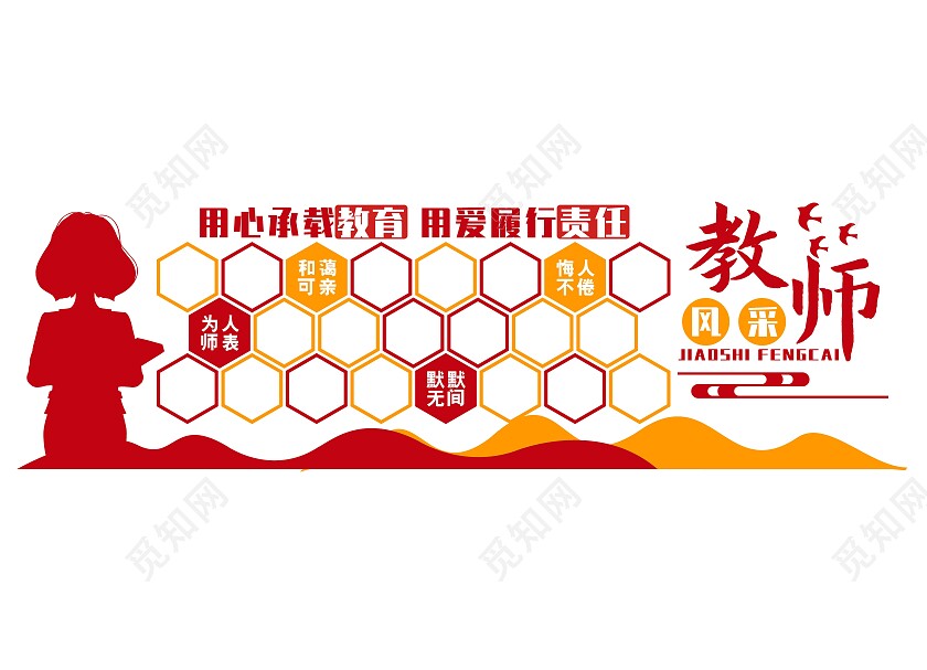 红色简约教师风采文化墙