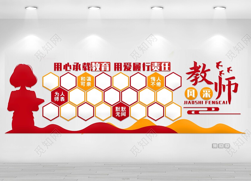 红色简约教师风采文化墙