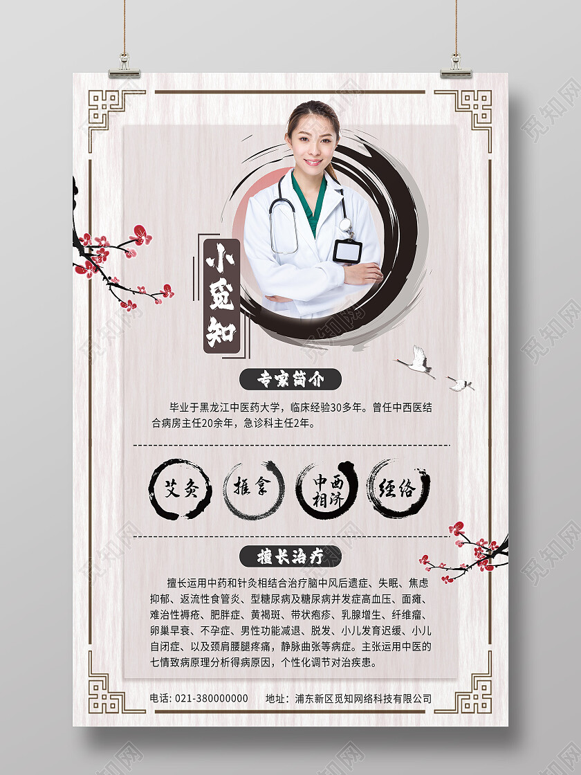 灰色中国风专家简介中医专家养生海报