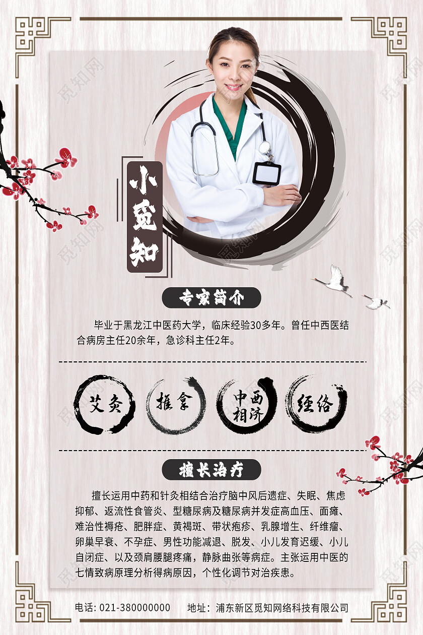 灰色中国风专家简介中医专家养生海报