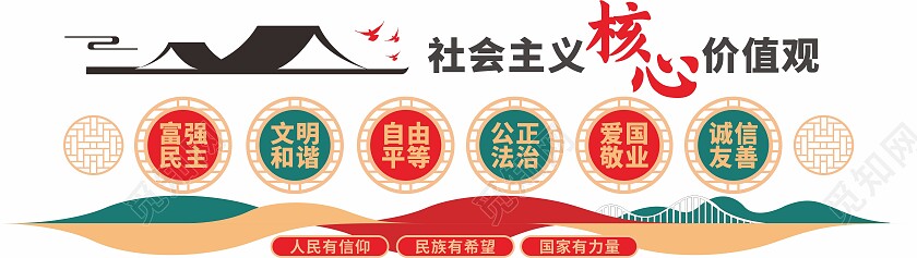 简约大气新中式社会主义核心价值观党建文化墙价值观文化墙