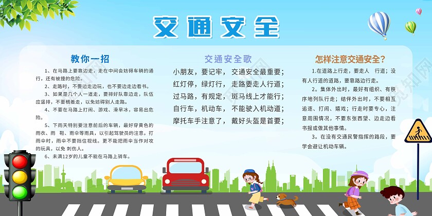 蓝色简约交通安全宣传栏展板