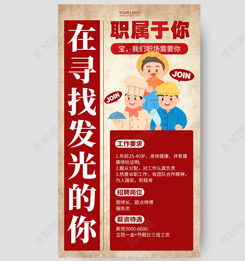 厨师招聘就等你来手机海报