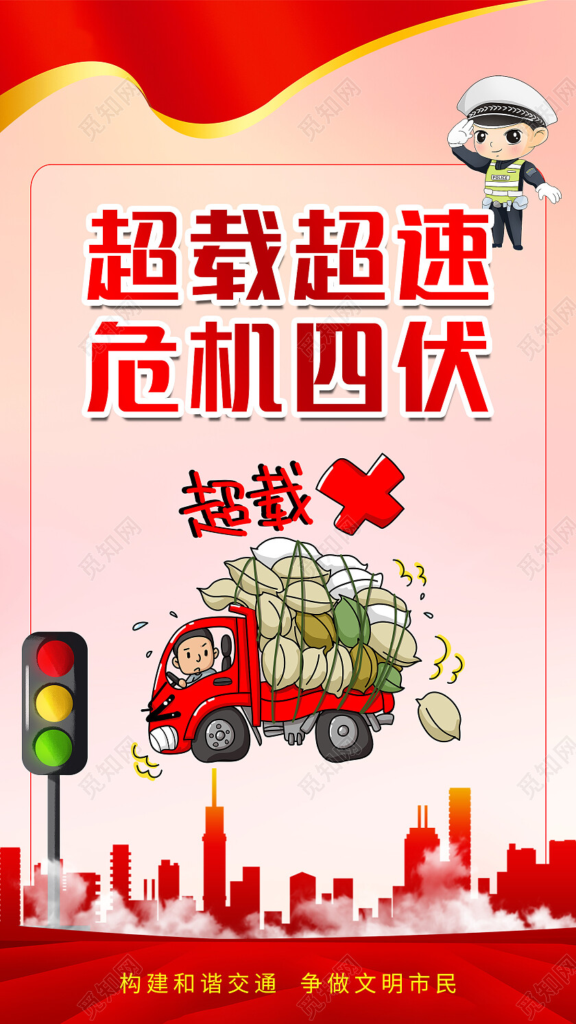 党建红色大气构建和谐交通争做文明市民交通安全套图海报
