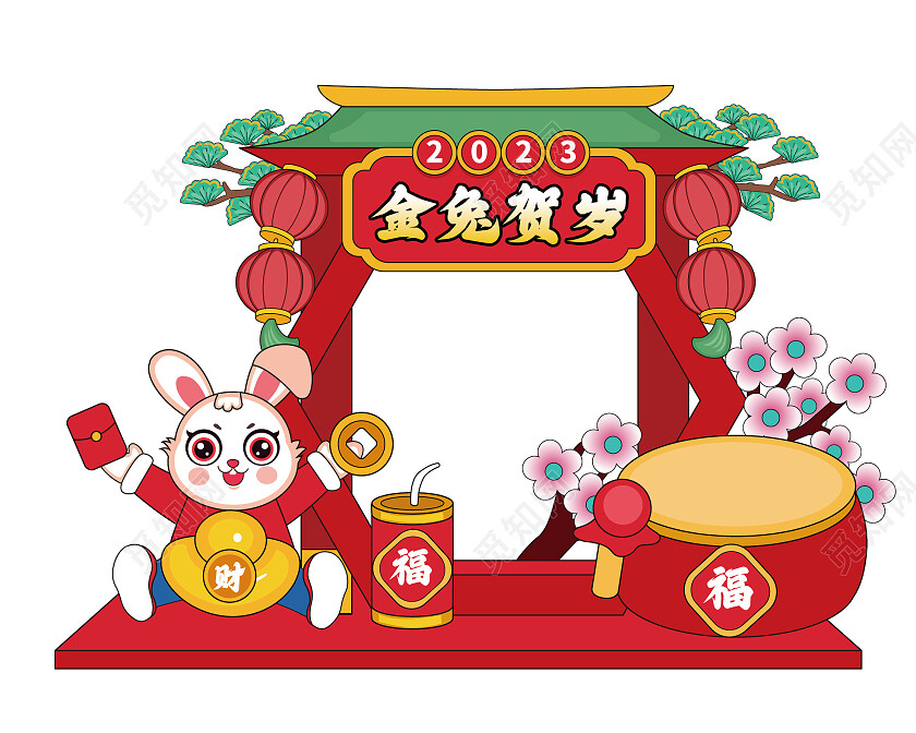 中国风2023兔年新年美陈超市美陈商场美陈